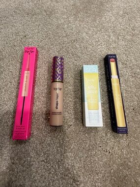 New Tarte makeup collection: concealer, brow pencil & gel,  lipstick, lip mask